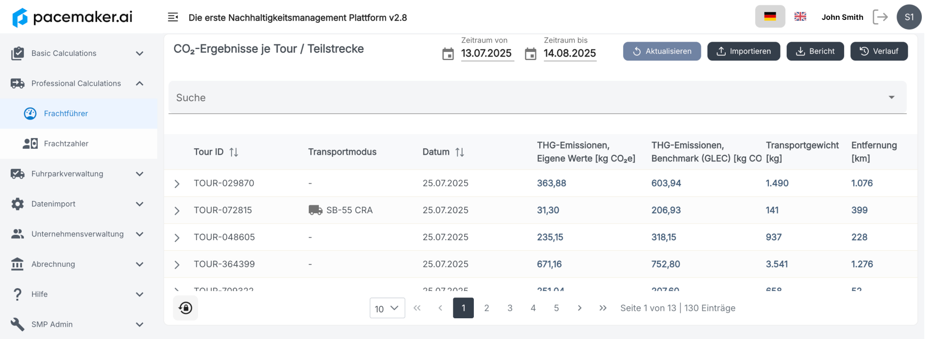 Screenshot of pacemaker.ai's Sustainability Management Platform (SMP)