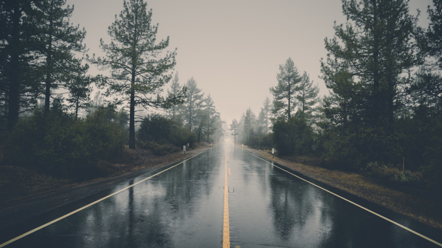 Wet road after heavy rain