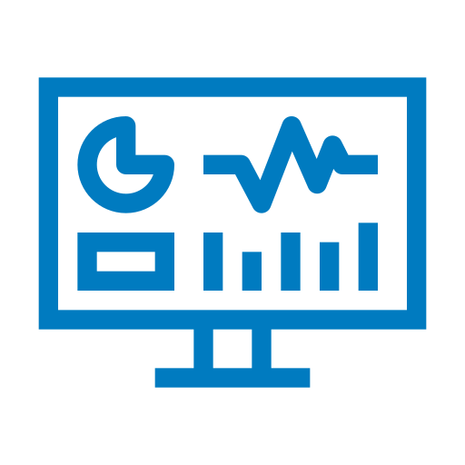 Icon showing data visualized on a monitor