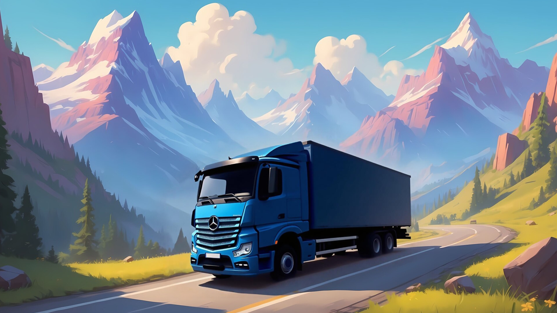 Artificial truck on a road