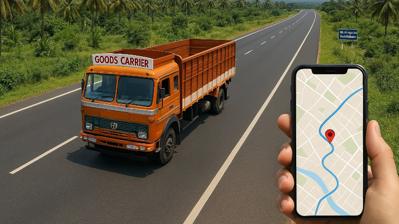 Truck on the road tracked via smart phone